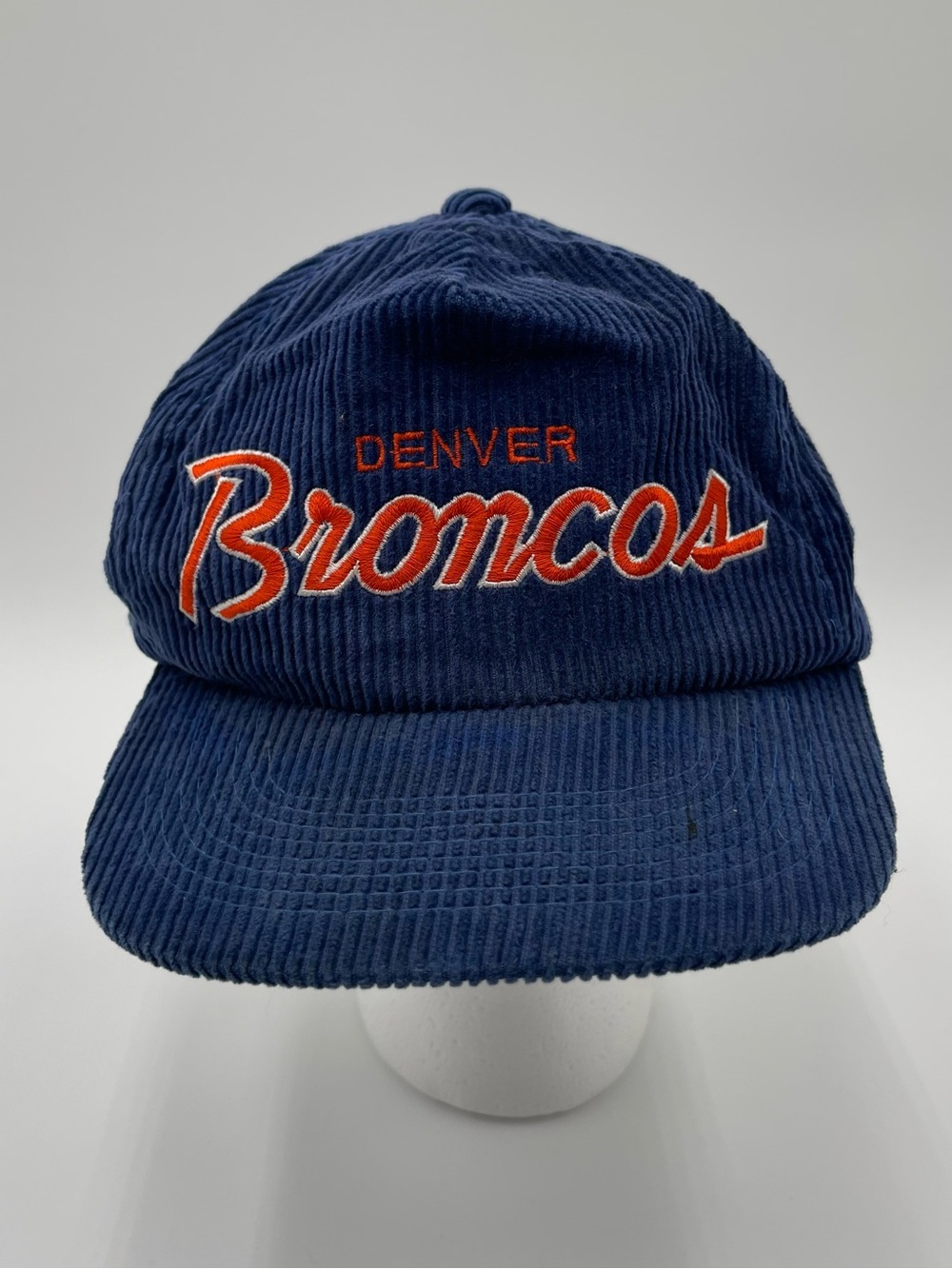 Vtg Denver Broncos Hat Cap Sports Specialties Corduroy Script 80s 90s Strap NFL